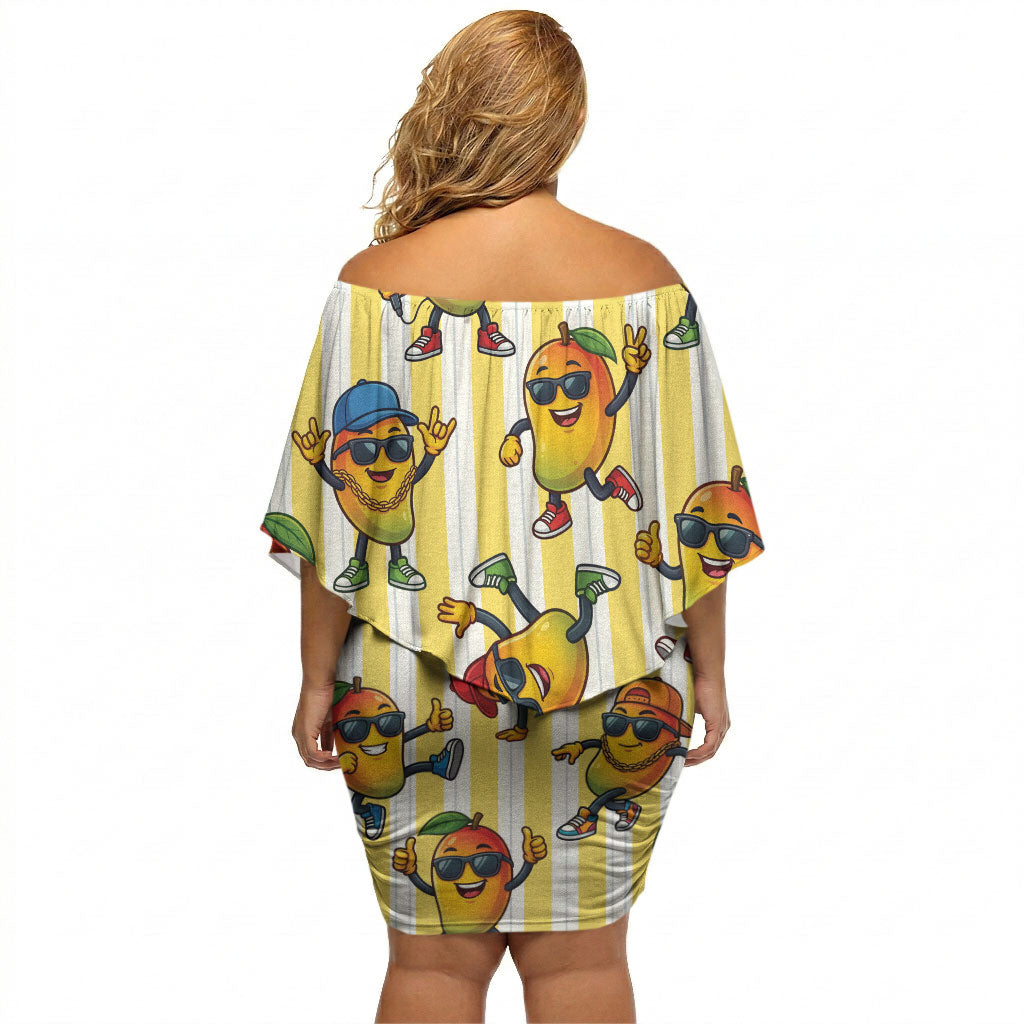 Funny Hawaii Mango Hip Hop Cartoon Off Shoulder Short Dress Summer Beach Party LT19 - Polynesian Pride