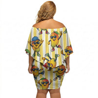 Funny Hawaii Mango Hip Hop Cartoon Off Shoulder Short Dress Summer Beach Party LT19 - Polynesian Pride
