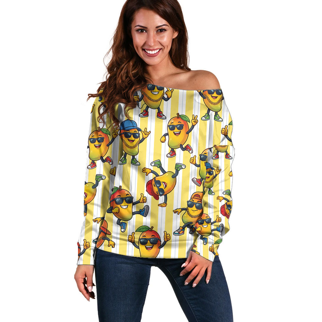 Funny Hawaii Mango Hip Hop Cartoon Off Shoulder Sweater Summer Beach Party LT19 Women Yellow - Polynesian Pride