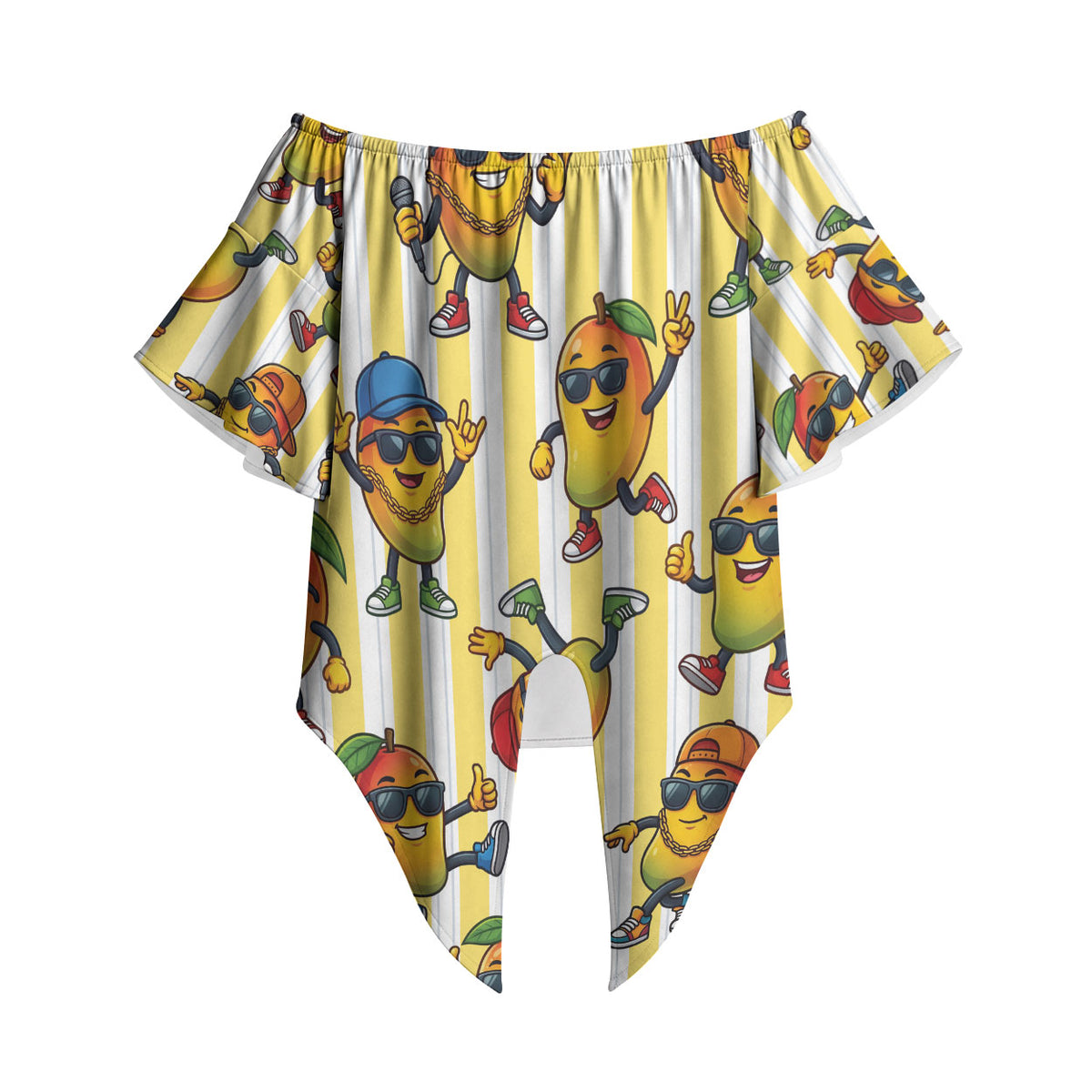 Funny Hawaii Mango Hip Hop Cartoon Off Shoulder Wrap Waist Top Summer Beach Party LT19 Yellow - Polynesian Pride