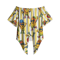 Funny Hawaii Mango Hip Hop Cartoon Off Shoulder Wrap Waist Top Summer Beach Party LT19 Yellow - Polynesian Pride