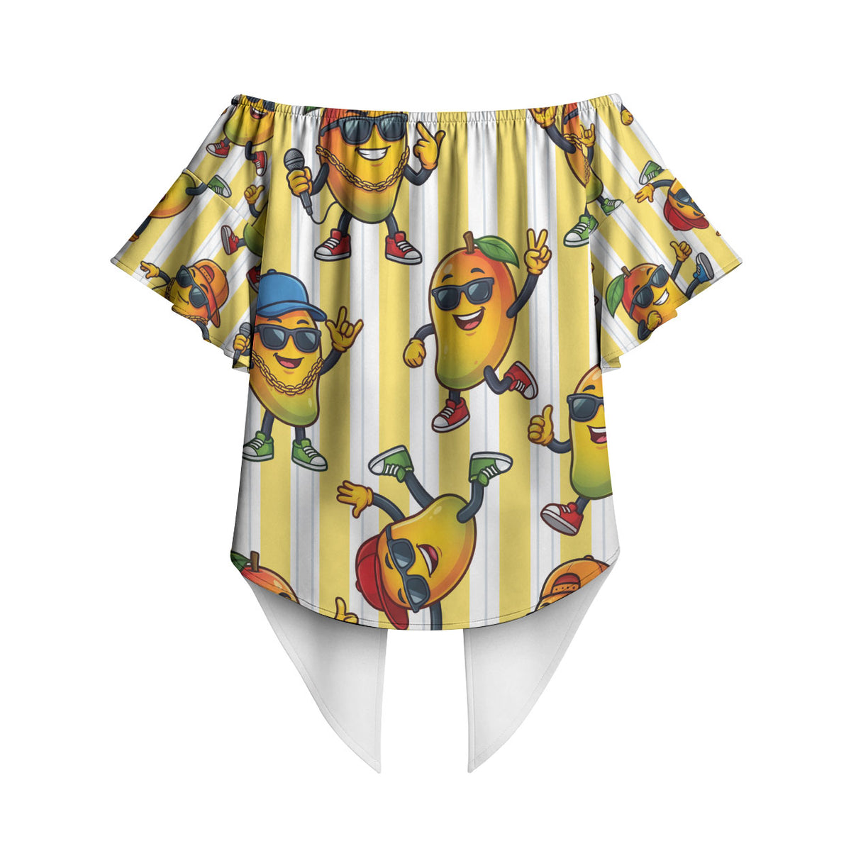Funny Hawaii Mango Hip Hop Cartoon Off Shoulder Wrap Waist Top Summer Beach Party LT19 - Polynesian Pride