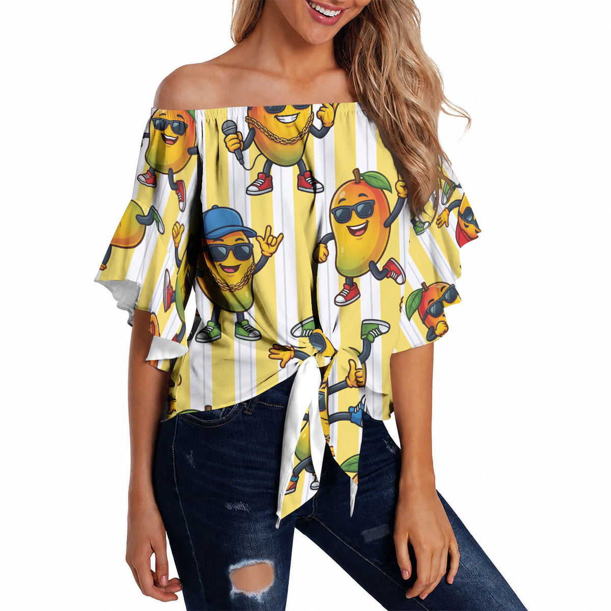 Funny Hawaii Mango Hip Hop Cartoon Off Shoulder Wrap Waist Top Summer Beach Party LT19 - Polynesian Pride