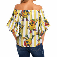 Funny Hawaii Mango Hip Hop Cartoon Off Shoulder Wrap Waist Top Summer Beach Party LT19 - Polynesian Pride