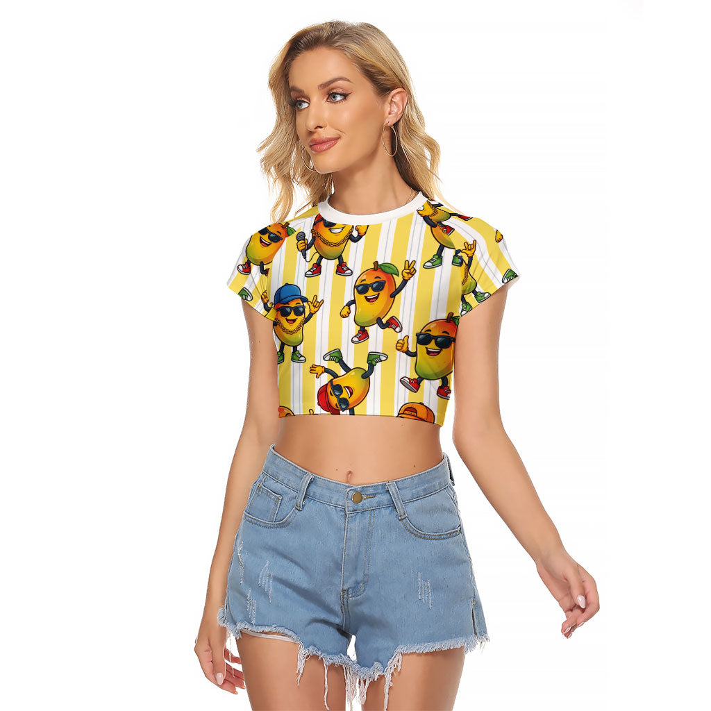 Funny Hawaii Mango Hip Hop Cartoon Raglan Cropped T Shirt Summer Beach Party LT19 Female Yellow - Polynesian Pride