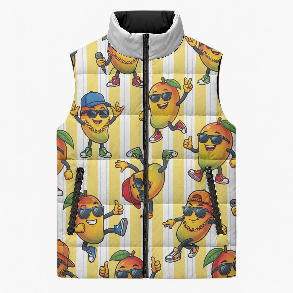 Funny Hawaii Mango Hip Hop Cartoon Sleeveless Puffer Jacket Summer Beach Party LT19 Unisex Yellow - Polynesian Pride
