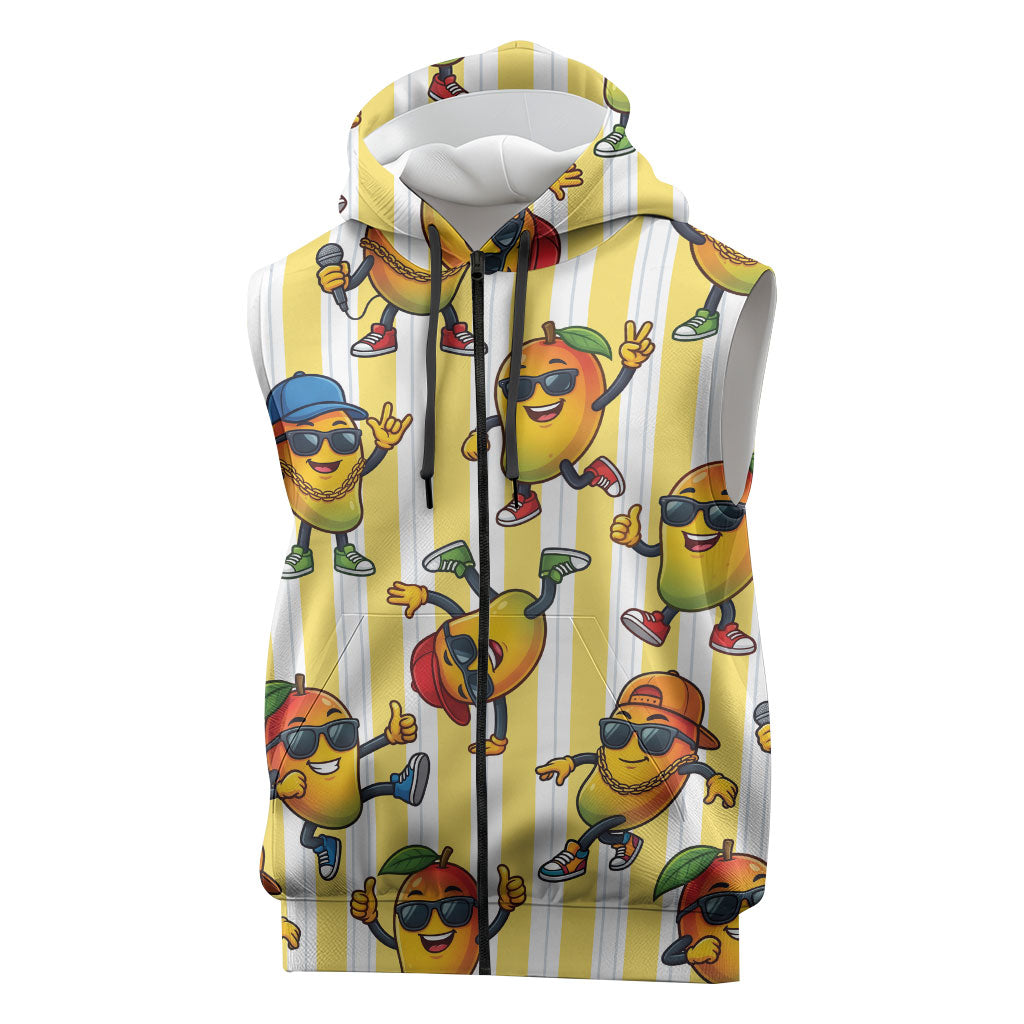 Funny Hawaii Mango Hip Hop Cartoon Sleeveless Zip Hoodie Summer Beach Party LT19 Yellow - Polynesian Pride