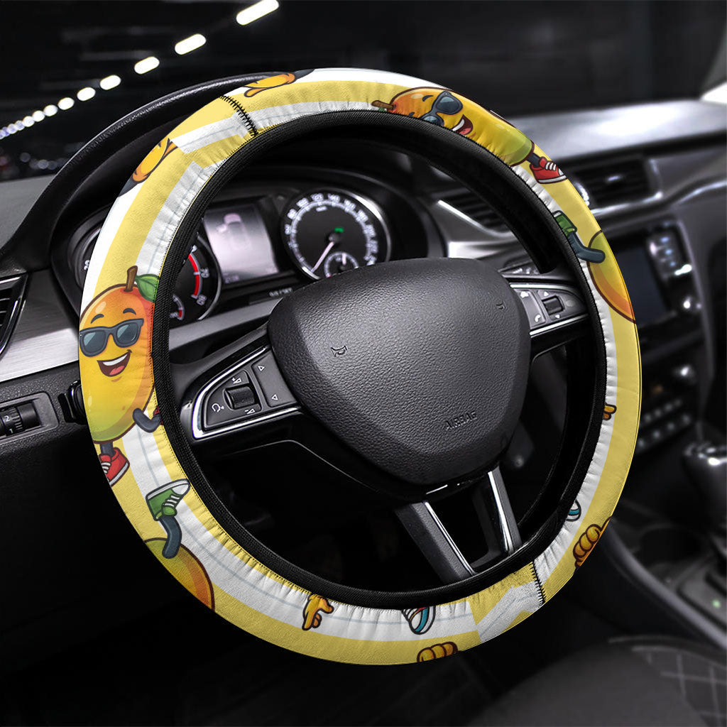 Funny Hawaii Mango Hip Hop Cartoon Steering Wheel Cover Summer Beach Party LT19 Universal Fit Yellow - Polynesian Pride