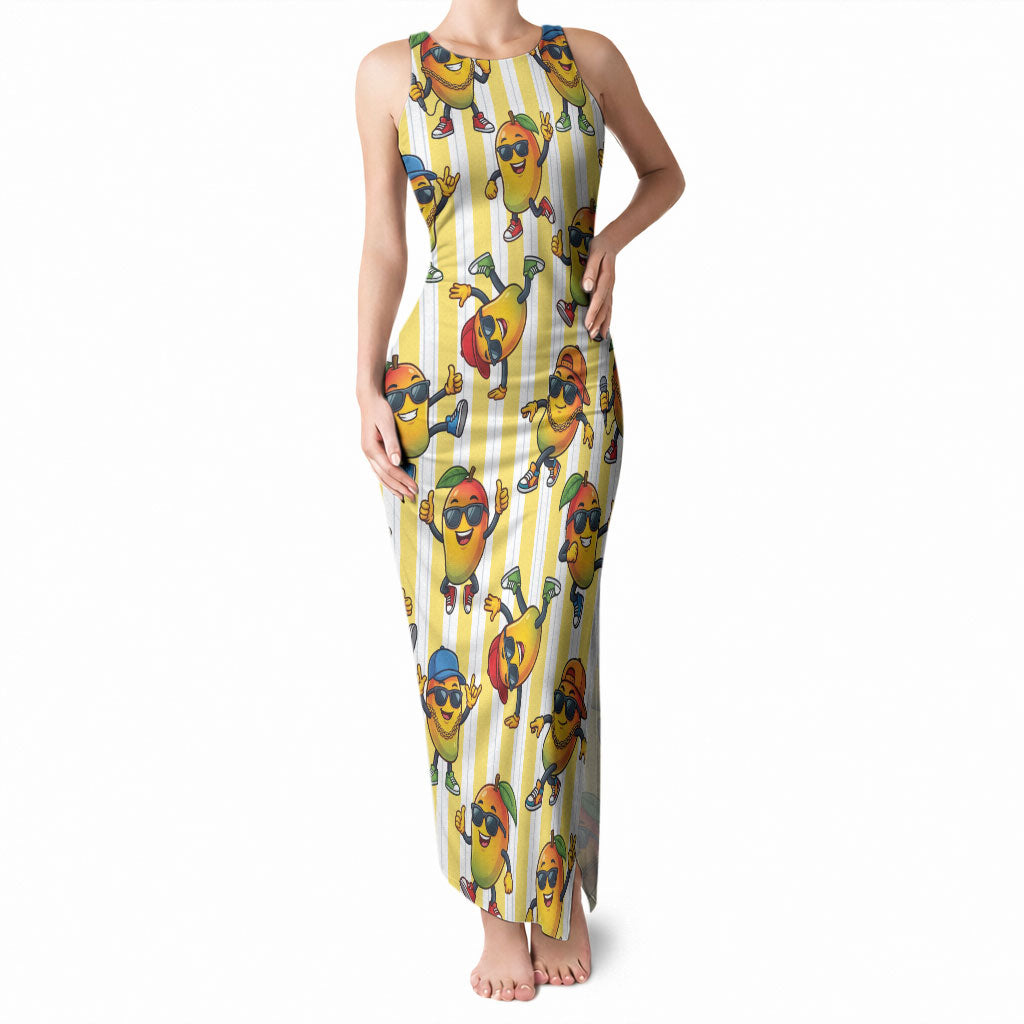 Funny Hawaii Mango Hip Hop Cartoon Tank Maxi Dress Summer Beach Party LT19 Women Yellow - Polynesian Pride