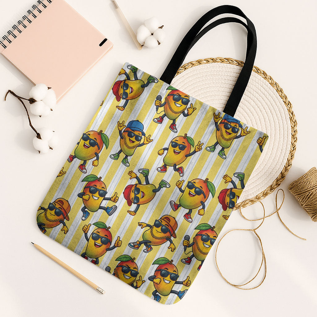 Funny Hawaii Mango Hip Hop Cartoon Tote Bag Summer Beach Party LT19 Black Strap One Size Yellow - Polynesian Pride