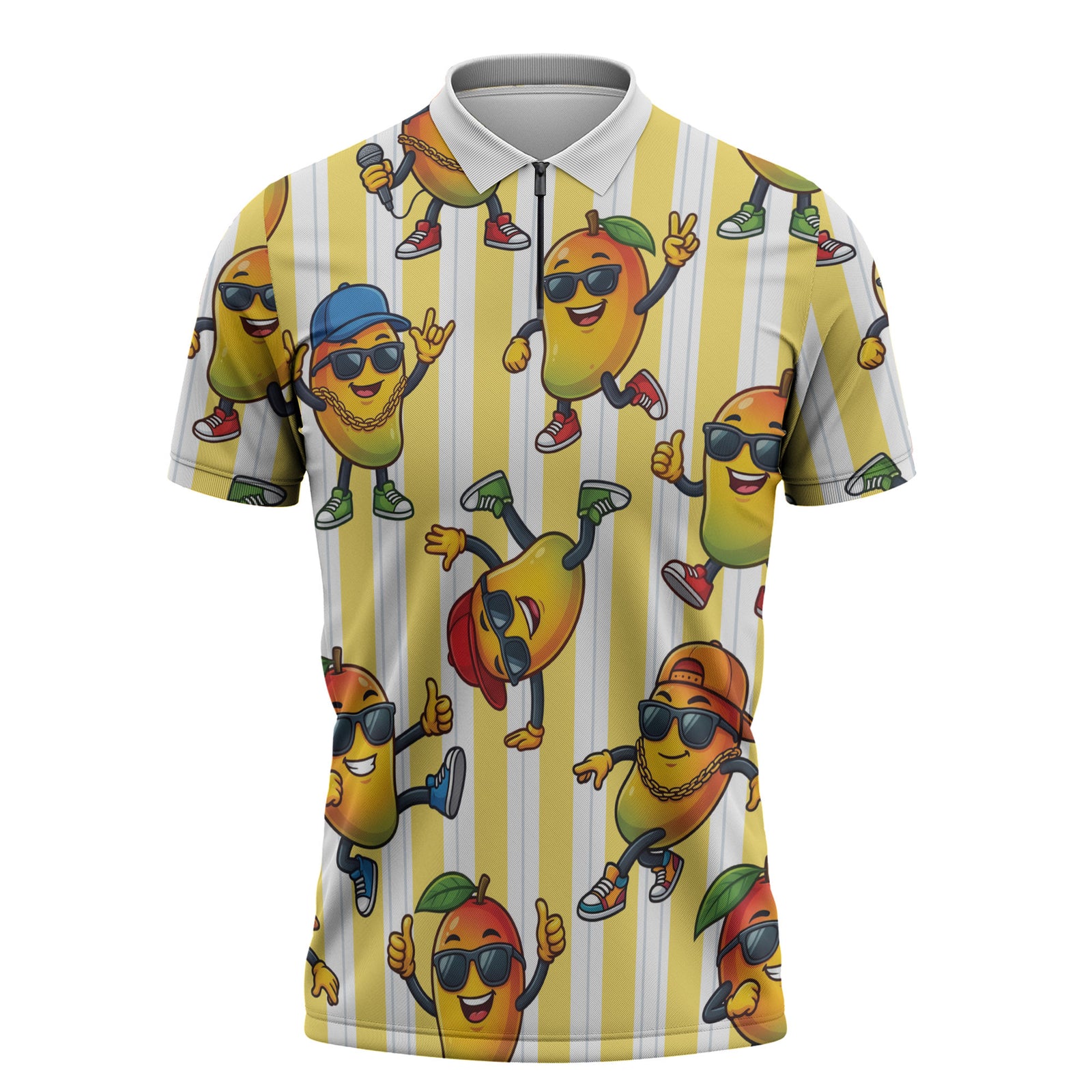 Funny Hawaii Mango Hip Hop Cartoon Zipper Polo Shirt Summer Beach Party LT19 Yellow - Polynesian Pride
