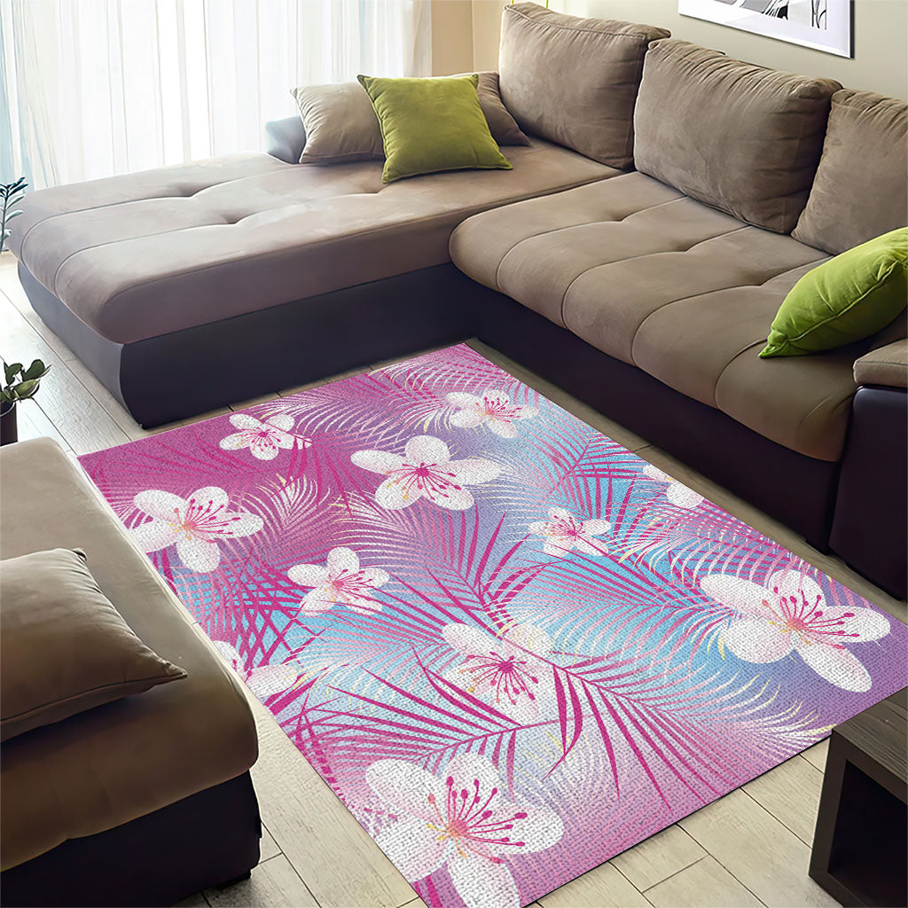 Pink Aloha Hawaiian Area Rug Tropical Flower Palm Leaf Pattern LT19 - Polynesian Pride