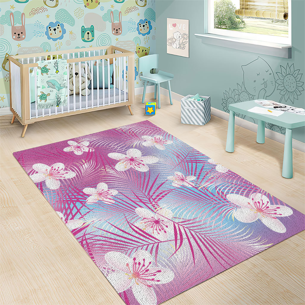 Pink Aloha Hawaiian Area Rug Tropical Flower Palm Leaf Pattern LT19 - Polynesian Pride