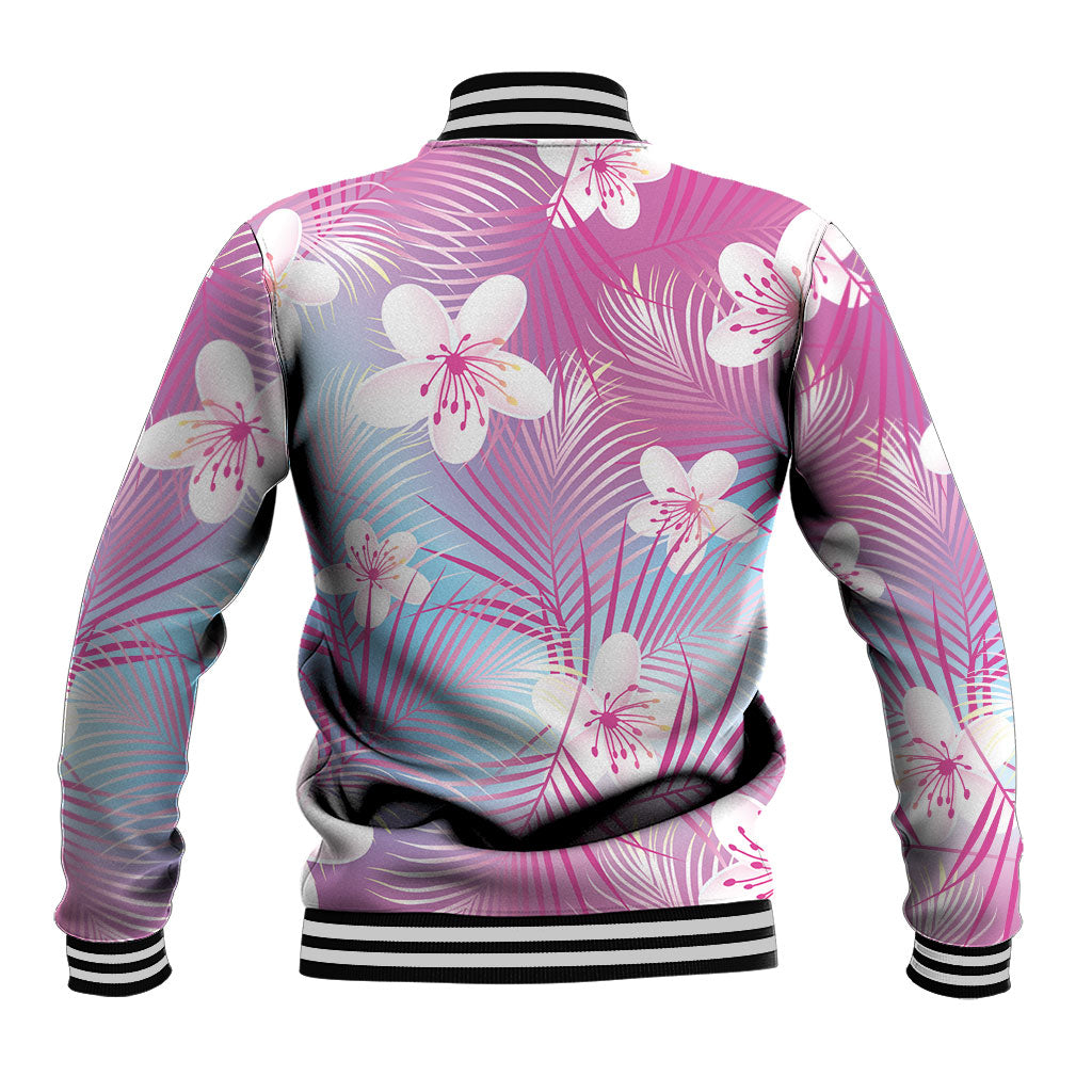 Pink Aloha Hawaiian Baseball Jacket Tropical Flower Palm Leaf Pattern LT19 - Polynesian Pride