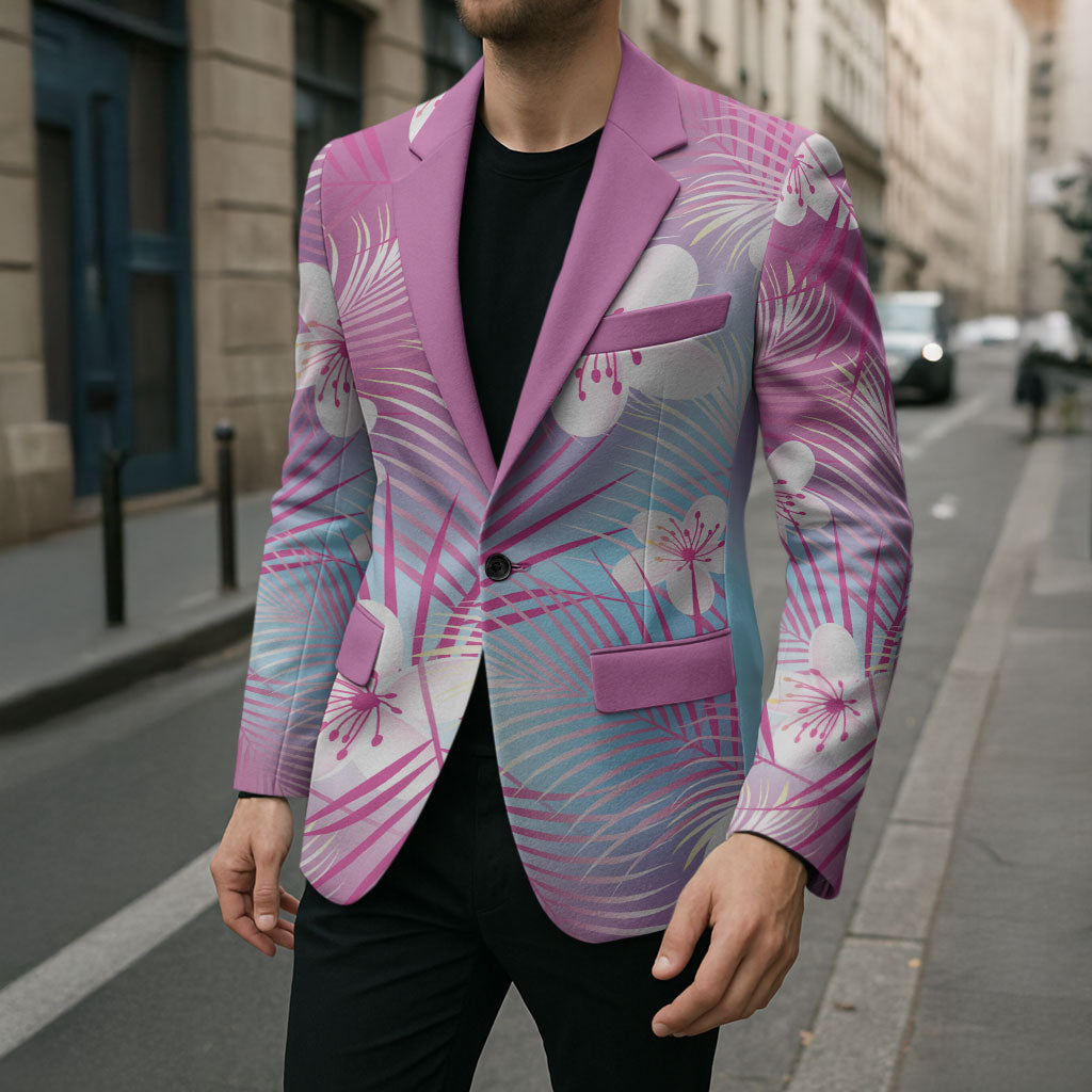 Pink Aloha Hawaiian Blazer Tropical Flower Palm Leaf Pattern LT19 - Polynesian Pride