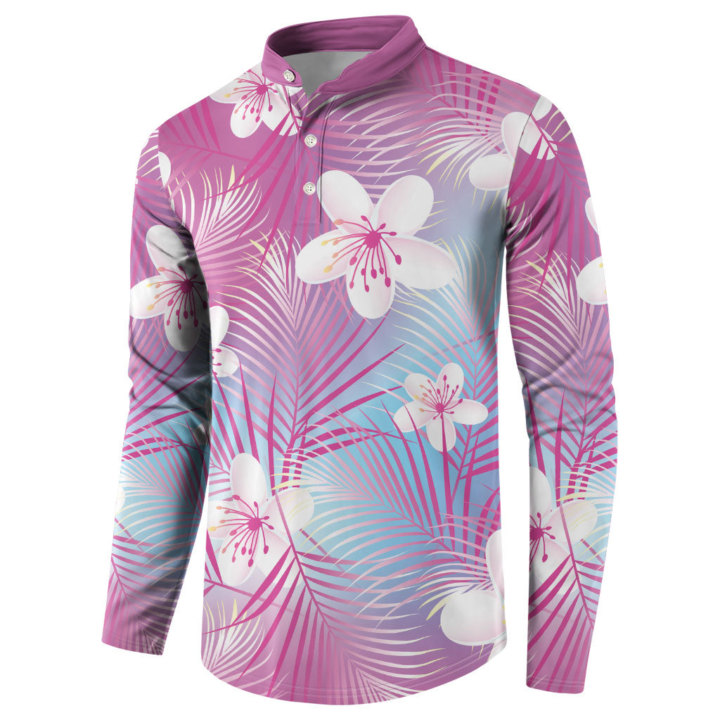 Pink Aloha Hawaiian Button Sweatshirt Tropical Flower Palm Leaf Pattern LT19 - Polynesian Pride