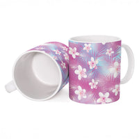 Pink Aloha Hawaiian Ceramic Mug Tropical Flower Palm Leaf Pattern LT19 - Polynesian Pride