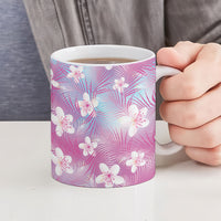 Pink Aloha Hawaiian Ceramic Mug Tropical Flower Palm Leaf Pattern LT19 - Polynesian Pride
