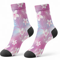 Pink Aloha Hawaiian Crew Socks Tropical Flower Palm Leaf Pattern LT19 - Polynesian Pride