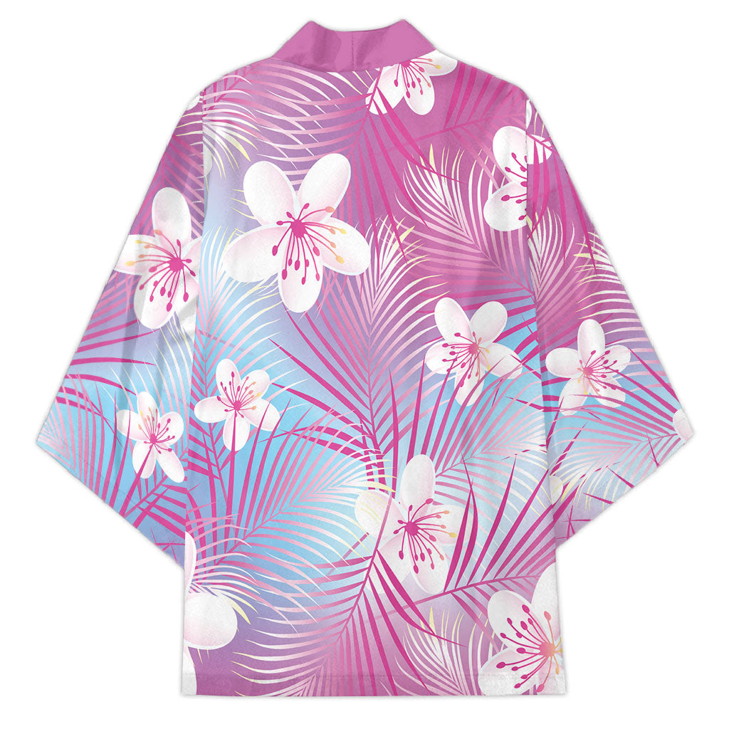 Pink Aloha Hawaiian Kimono Tropical Flower Palm Leaf Pattern LT19 - Polynesian Pride