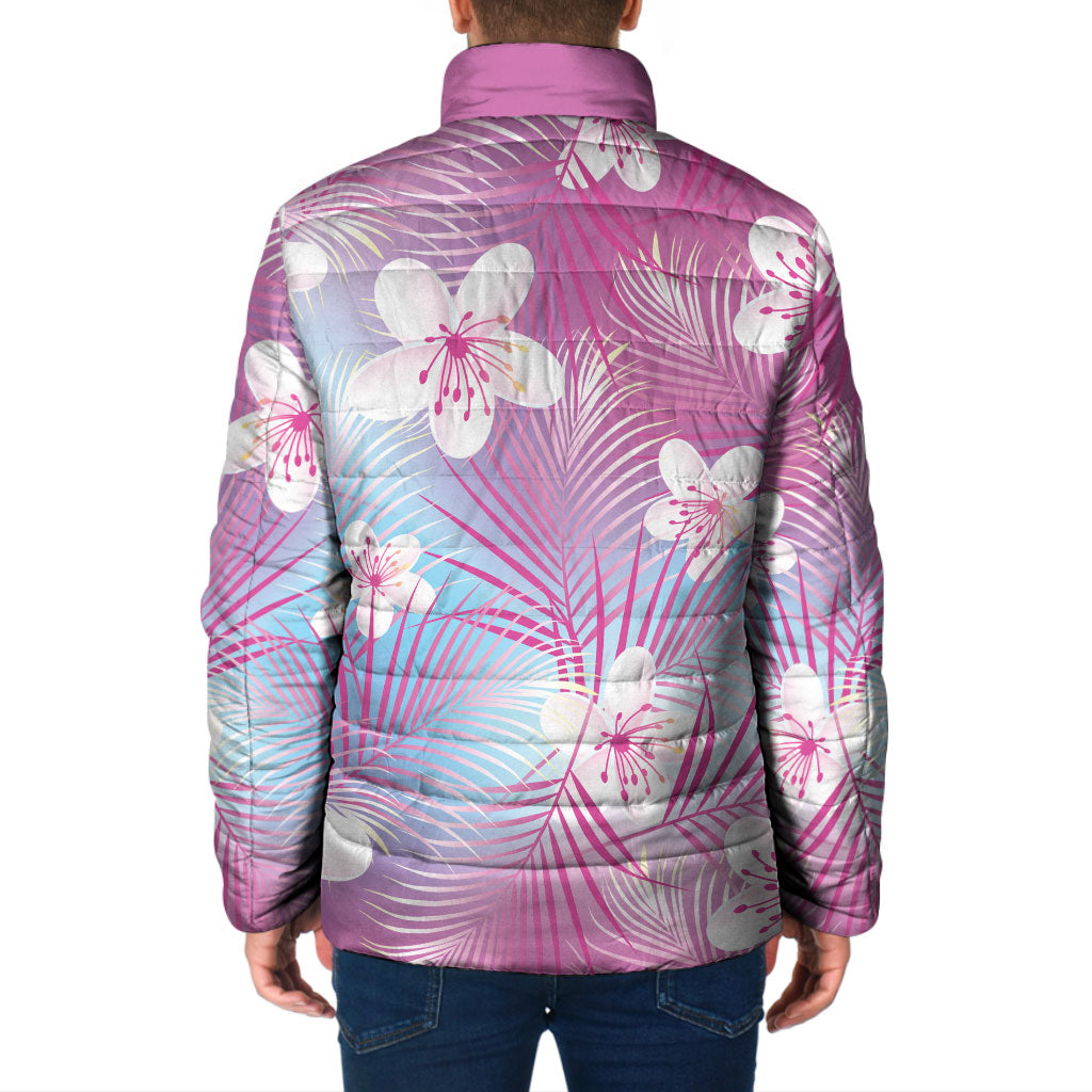 Pink Aloha Hawaiian Padded Jacket Tropical Flower Palm Leaf Pattern LT19 - Polynesian Pride