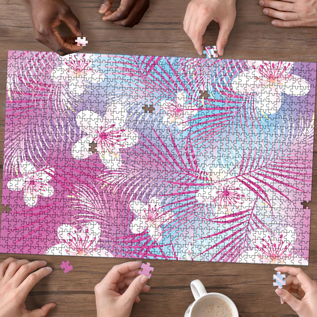 Pink Aloha Hawaiian Puzzle Tropical Flower Palm Leaf Pattern LT19 - Polynesian Pride