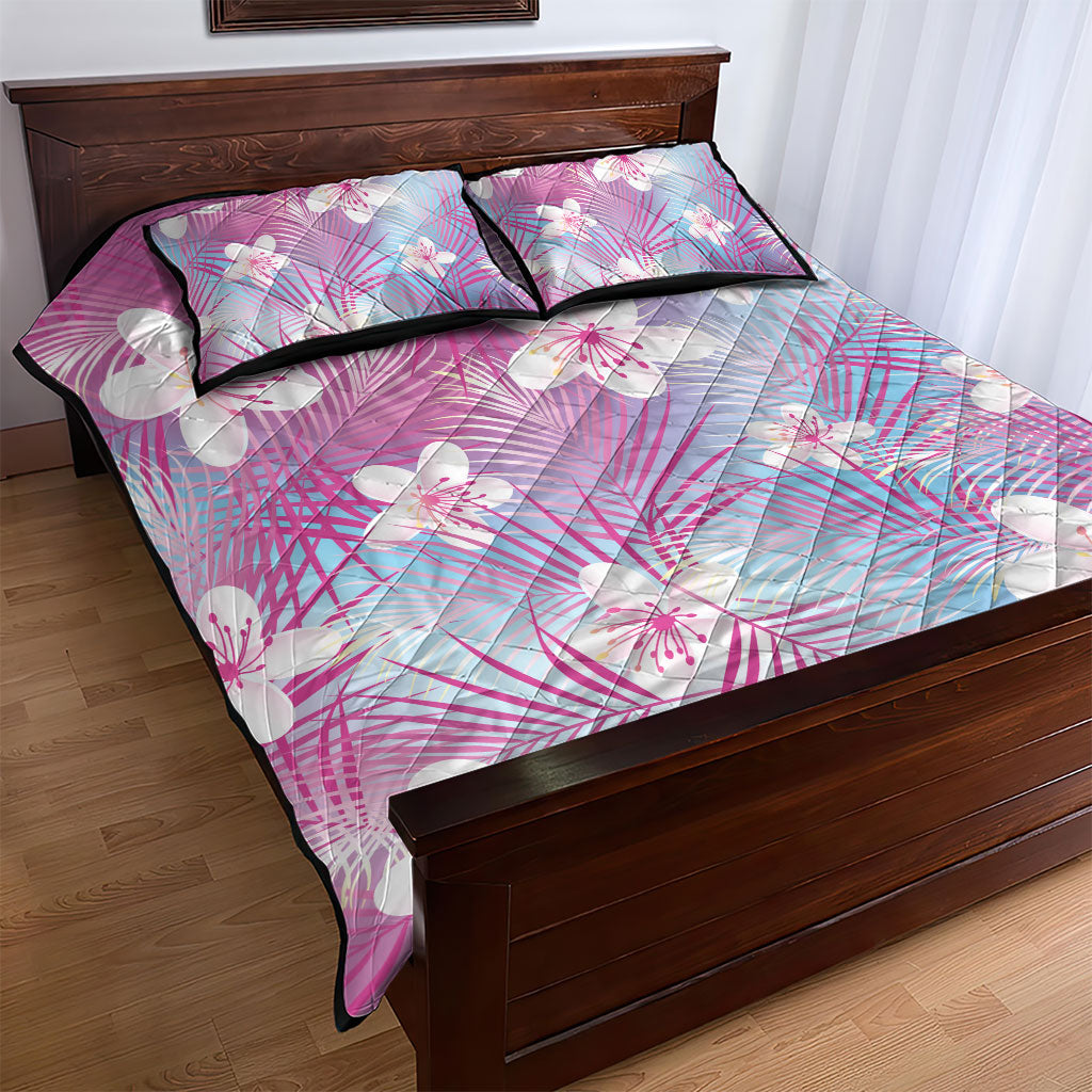 Pink Aloha Hawaiian Quilt Bed Set Tropical Flower Palm Leaf Pattern LT19 - Polynesian Pride