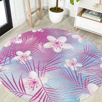 Pink Aloha Hawaiian Round Carpet Tropical Flower Palm Leaf Pattern LT19 Pink - Polynesian Pride