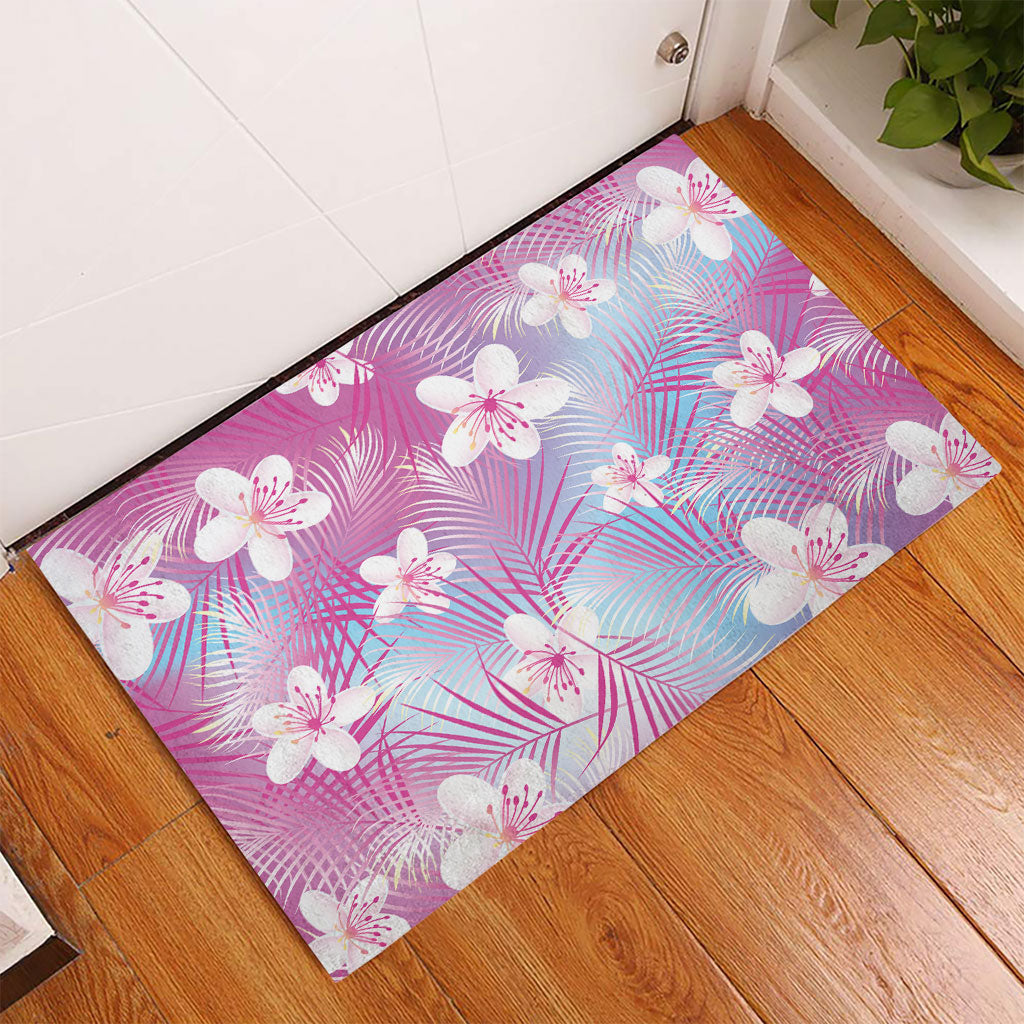 Pink Aloha Hawaiian Rubber Doormat Tropical Flower Palm Leaf Pattern LT19 - Polynesian Pride