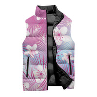 Pink Aloha Hawaiian Sleeveless Puffer Jacket Tropical Flower Palm Leaf Pattern LT19 - Polynesian Pride