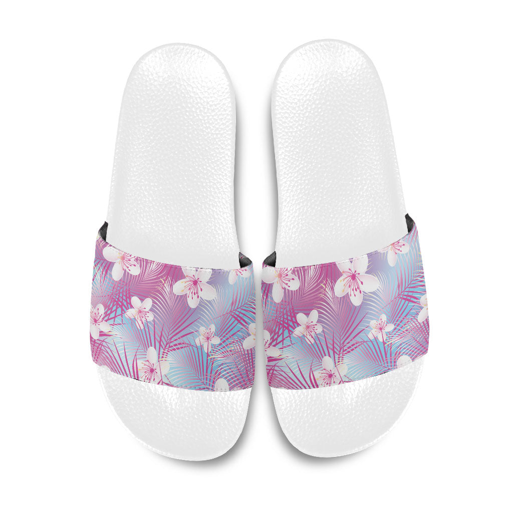 Pink Aloha Hawaiian Slide Sandals Tropical Flower Palm Leaf Pattern LT19 Pink - Polynesian Pride