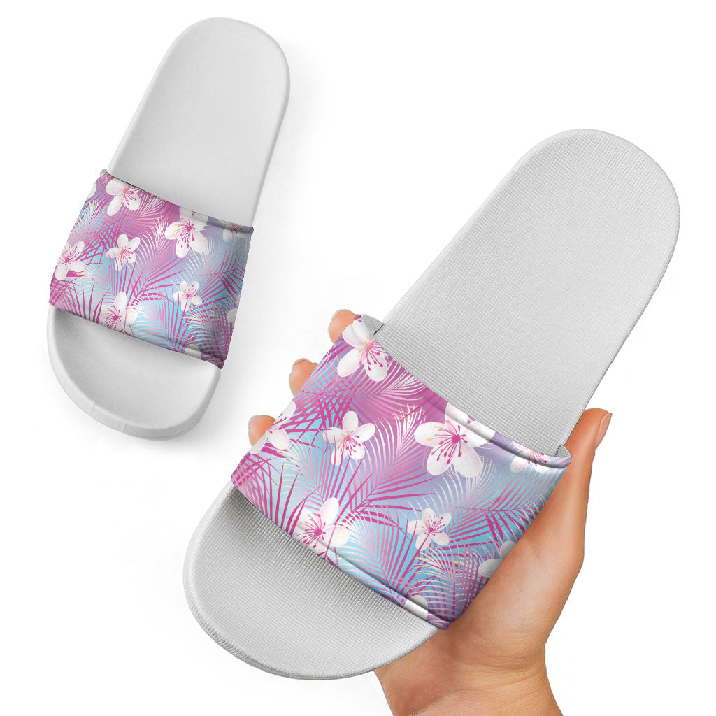 Pink Aloha Hawaiian Slide Sandals Tropical Flower Palm Leaf Pattern LT19 - Polynesian Pride