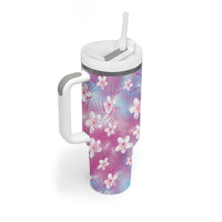 Pink Aloha Hawaiian Tumbler With Handle Tropical Flower Palm Leaf Pattern LT19 - Polynesian Pride
