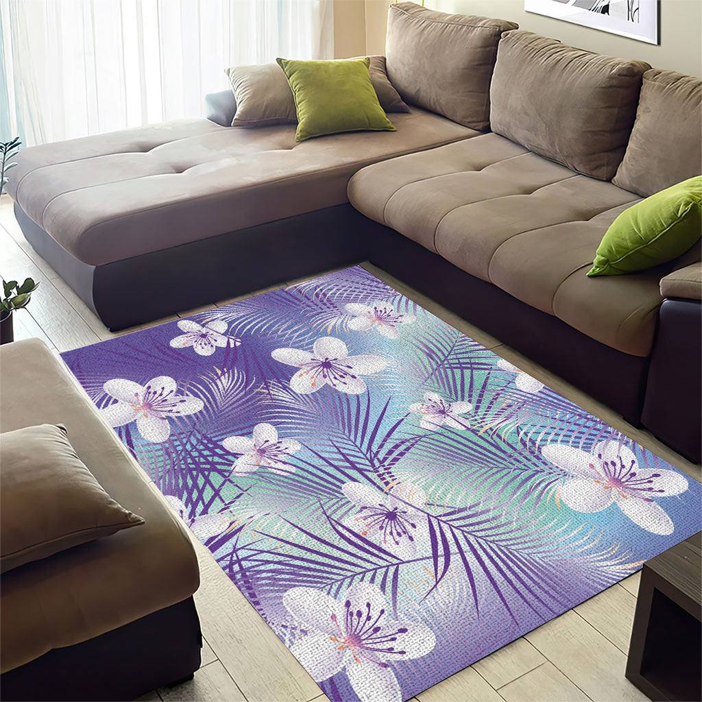 Purple Aloha Hawaiian Area Rug Tropical Flower Palm Leaf Pattern LT19 - Polynesian Pride
