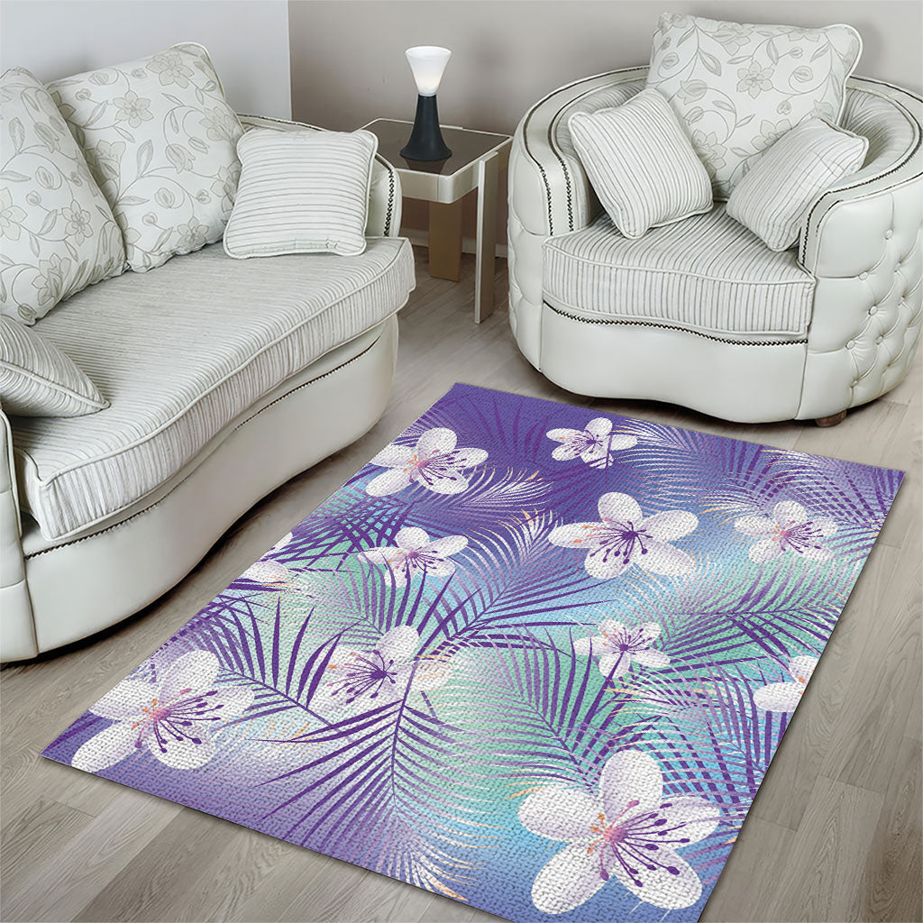 Purple Aloha Hawaiian Area Rug Tropical Flower Palm Leaf Pattern LT19 - Polynesian Pride