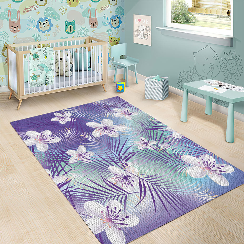 Purple Aloha Hawaiian Area Rug Tropical Flower Palm Leaf Pattern LT19 - Polynesian Pride