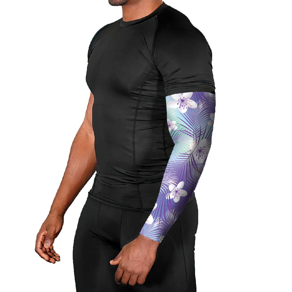 Purple Aloha Hawaiian Arm Sleeves Tropical Flower Palm Leaf Pattern LT19 - Polynesian Pride