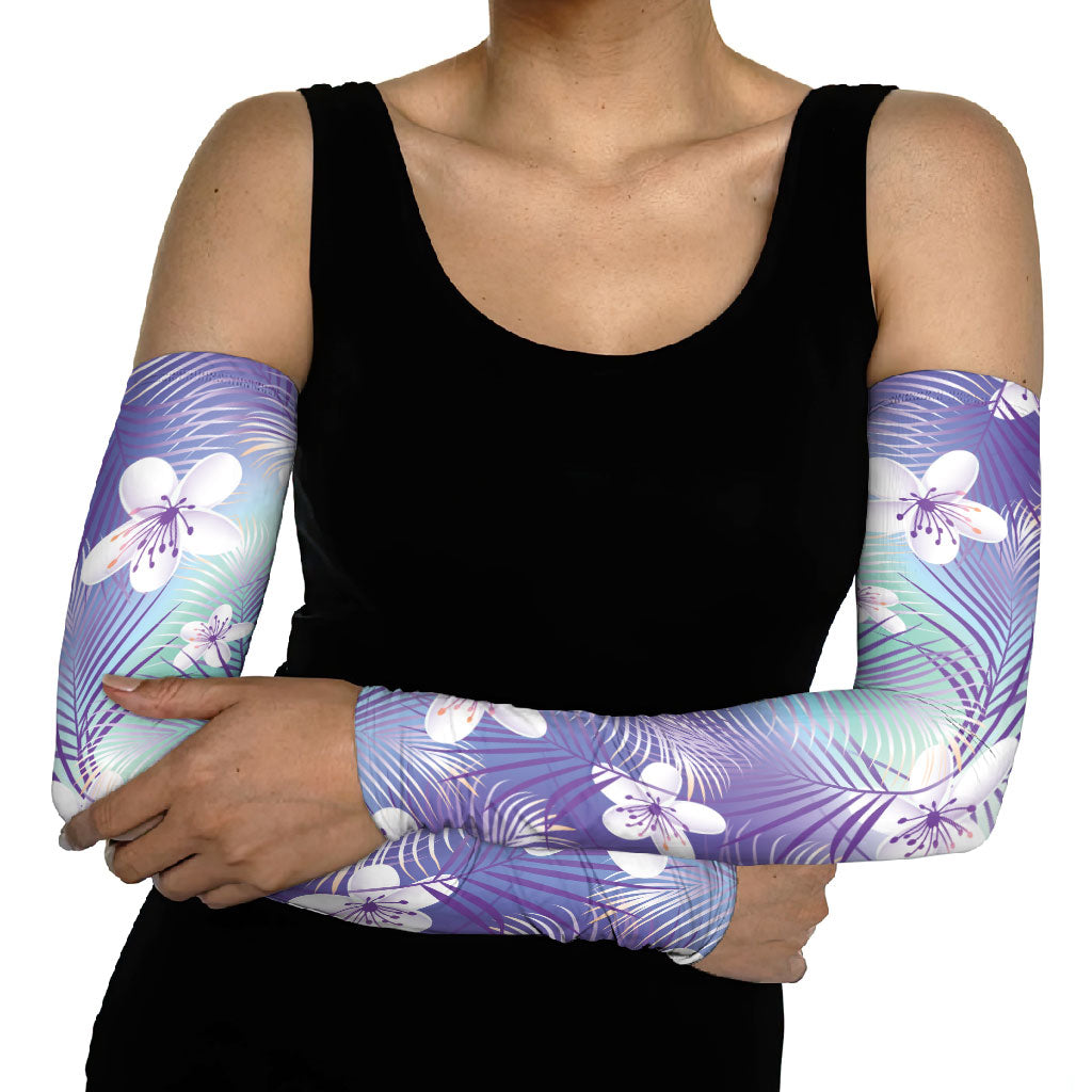 Purple Aloha Hawaiian Arm Sleeves Tropical Flower Palm Leaf Pattern LT19 - Polynesian Pride