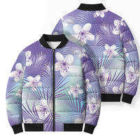 Purple Aloha Hawaiian Bomber Puffer Jacket Tropical Flower Palm Leaf Pattern LT19 - Polynesian Pride
