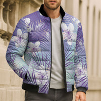 Purple Aloha Hawaiian Bomber Puffer Jacket Tropical Flower Palm Leaf Pattern LT19 - Polynesian Pride