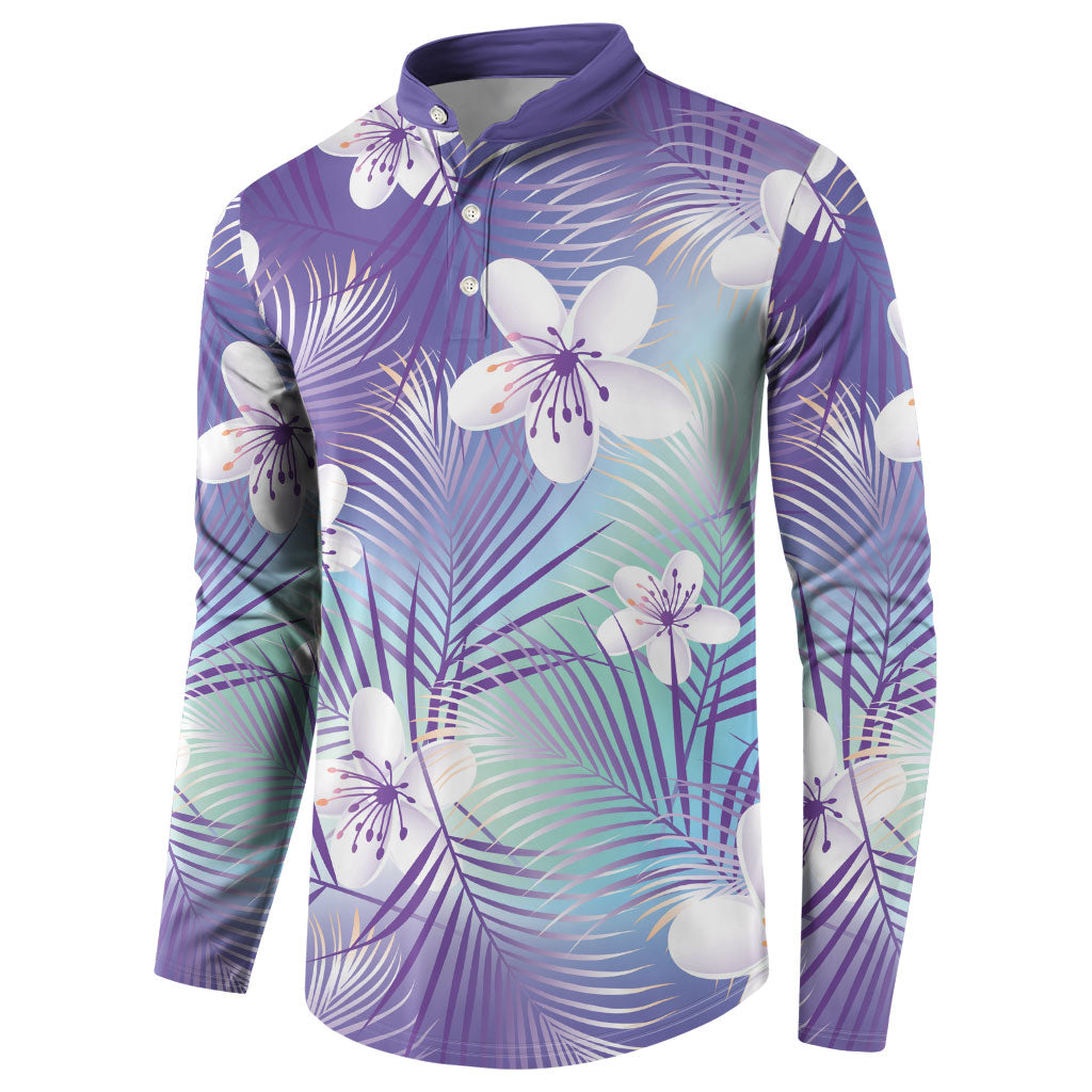 Purple Aloha Hawaiian Button Sweatshirt Tropical Flower Palm Leaf Pattern LT19 - Polynesian Pride