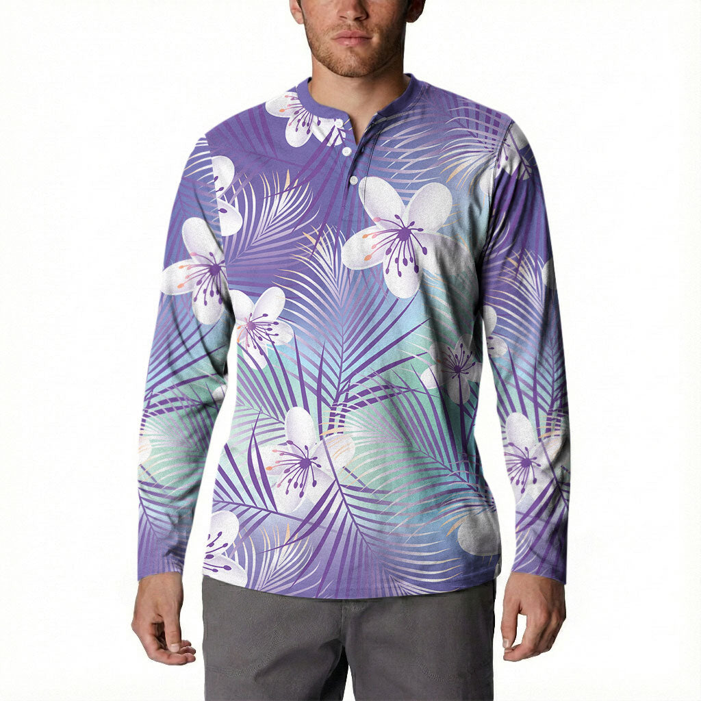 Purple Aloha Hawaiian Button Sweatshirt Tropical Flower Palm Leaf Pattern LT19 - Polynesian Pride