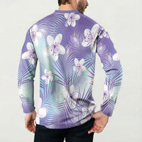Purple Aloha Hawaiian Button Sweatshirt Tropical Flower Palm Leaf Pattern LT19 - Polynesian Pride