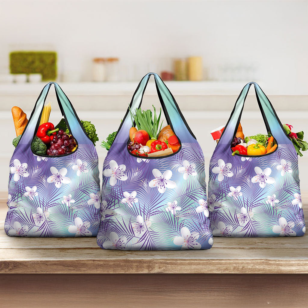 Purple Aloha Hawaiian Grocery Bag Tropical Flower Palm Leaf Pattern LT19 3-pack One Size Purple - Polynesian Pride
