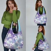 Purple Aloha Hawaiian Grocery Bag Tropical Flower Palm Leaf Pattern LT19 - Polynesian Pride