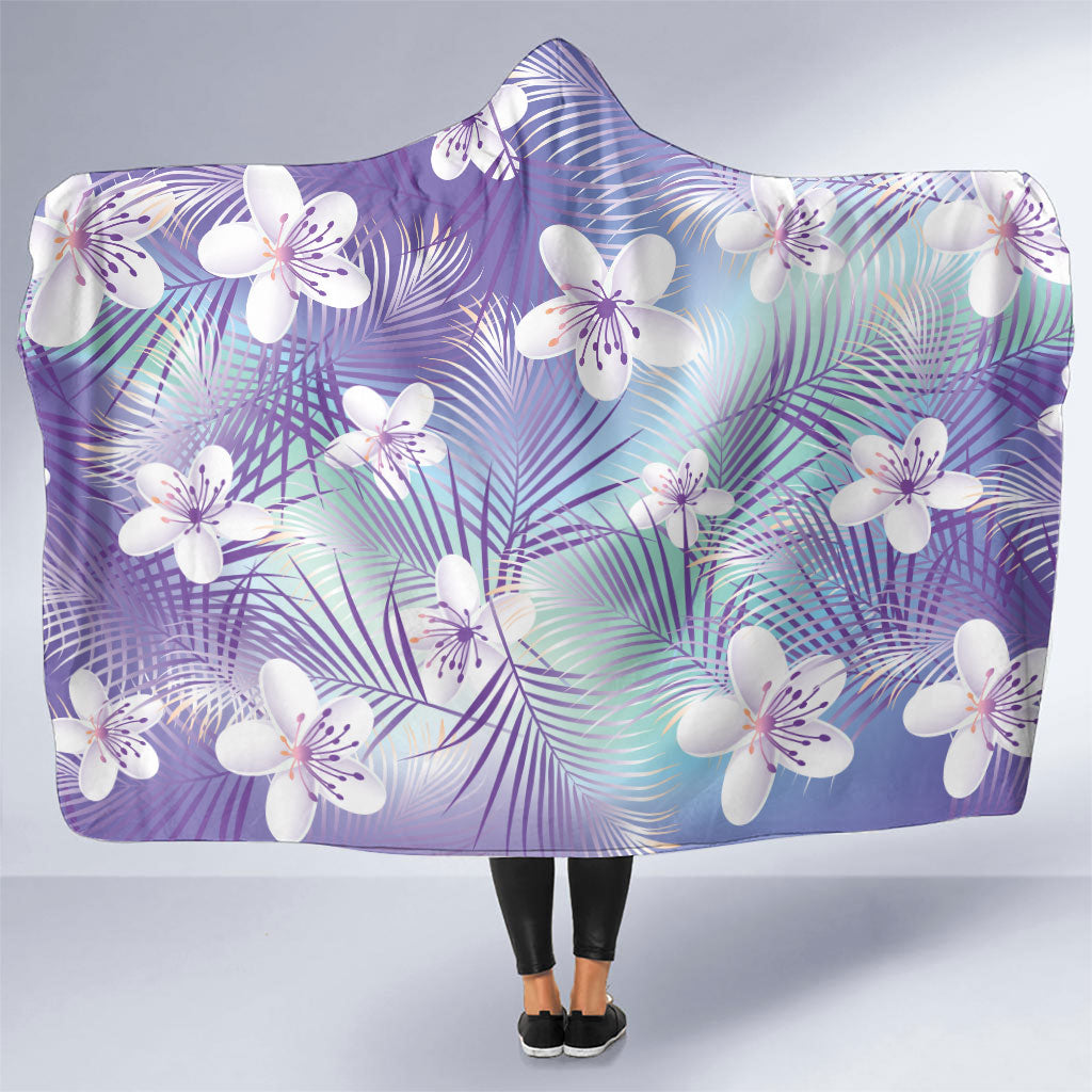 Purple Aloha Hawaiian Hooded Blanket Tropical Flower Palm Leaf Pattern LT19 One Size Purple - Polynesian Pride