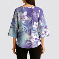 Purple Aloha Hawaiian Kimono Sleeve Blouse Tropical Flower Palm Leaf Pattern LT19 - Polynesian Pride