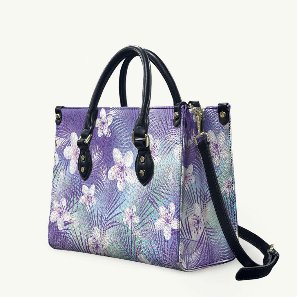 Purple Aloha Hawaiian Leather Bag Tropical Flower Palm Leaf Pattern LT19 Purple - Polynesian Pride