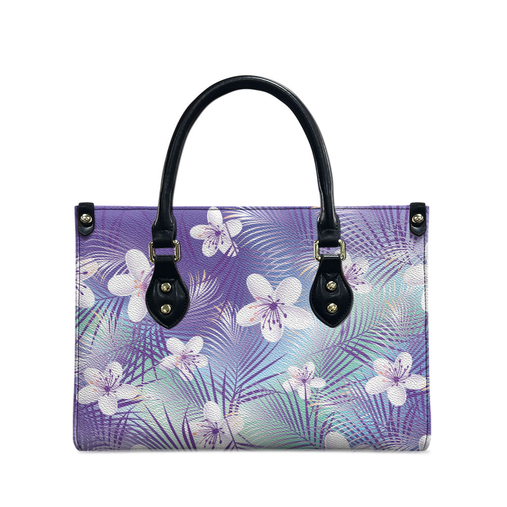 Purple Aloha Hawaiian Leather Bag Tropical Flower Palm Leaf Pattern LT19 - Polynesian Pride