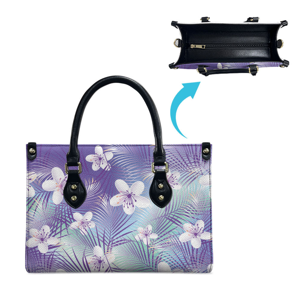 Purple Aloha Hawaiian Leather Bag Tropical Flower Palm Leaf Pattern LT19 - Polynesian Pride
